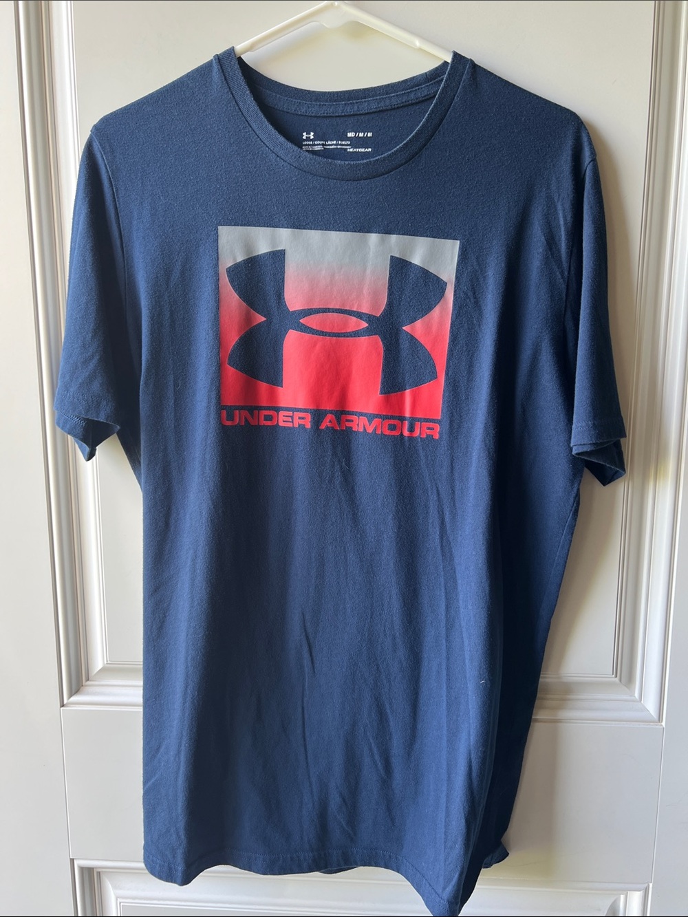 Under Armour Navy Blue Short-Sleeve Tee with Red Logo Box